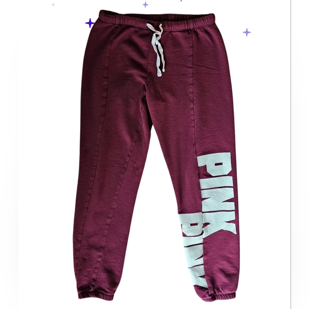 Victoria's Secret PINK Logo Sweatpants Joggers Maroon Burgundy Xsmall